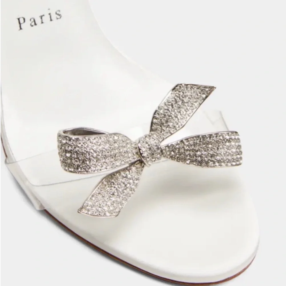 New! Authentic 37.5 Christian Louboutin Crystal Bow,Silk-Tie,PVC,&Red!*4” heel! - Picture 3 of 5